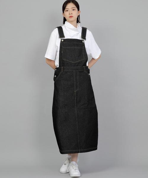Seinteukeulu Wide Dome Overalls Skirt Wds-611 Black Denim Brs