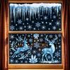 Blue Christmas Window Static Clings With Santa Snowman Reindeer Patterns For Home Xmas Party Decorations