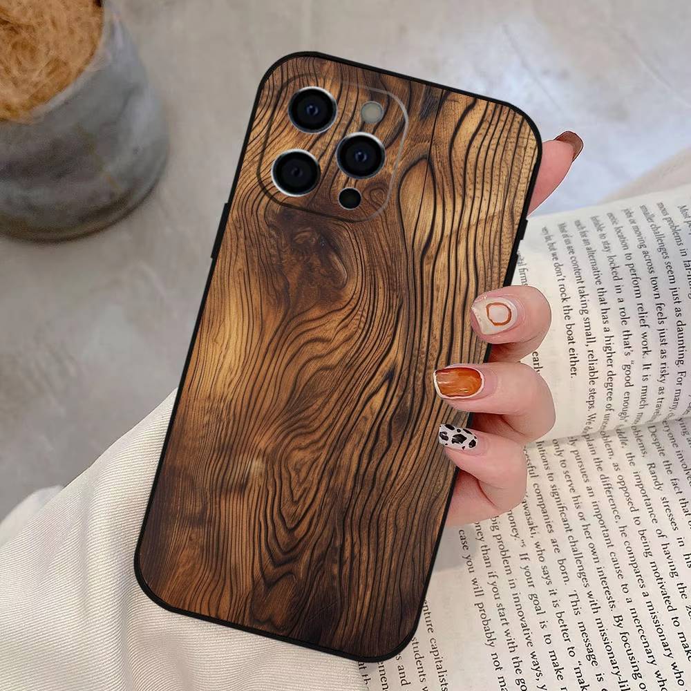 Dřevěné vyřezávané pouzdro na telefon Silikonové měkké Pro IPhone 17 16 15 14 13 12 11 X XR Plus Pro Max Plus