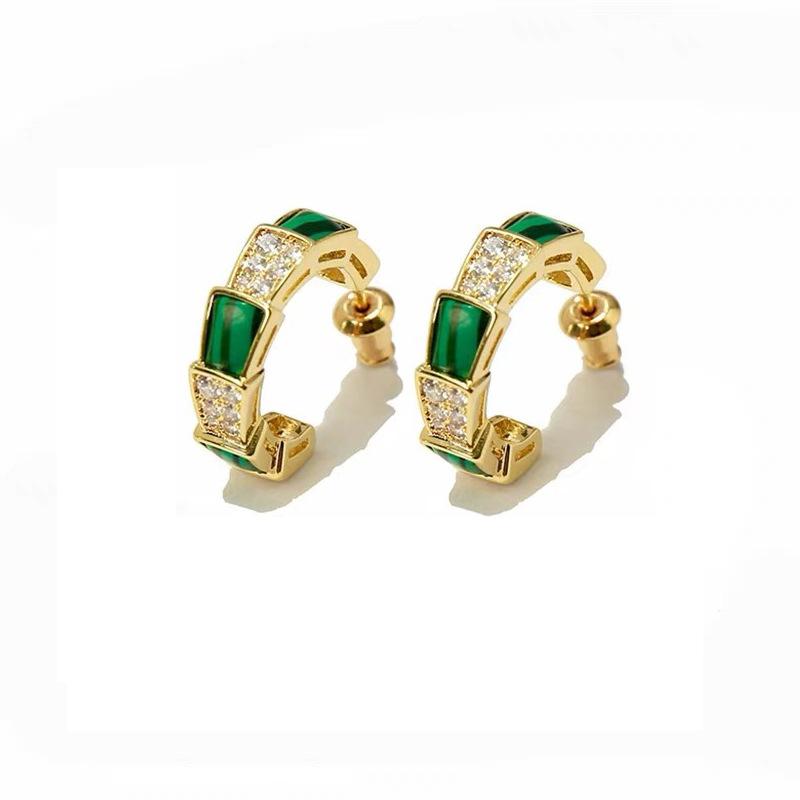 Emerald High-end Earrings, Women's Zircon Design, Light Luxury Temperament Stud Earrings, Fashionable Commuter Earclips, Green Without Earrings.