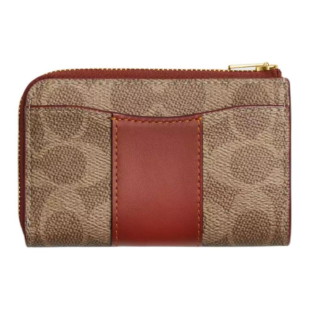 Coach Essential 11 Metal Logo Zipper Key Pouch Coated Canvas And Calfskin Unisex Accessories Brass Brown CR517-B4NQ4
