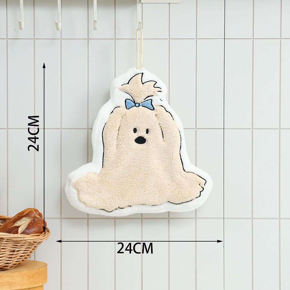Hanging Style, Thickened, Super Absorbent, Cute Cartoon, Hand Towel, Coral Fleece, Small Square Towel, Dual-use for Kitchen and Bathroom