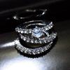 Fashion Luxury 3pcs Silver Color Shiny Zircon Ladies Ring Set Bride Wedding Engagement Jewelry Accessories Gift