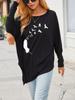 Female Fashion Printed Logn Sleeve Top Women's Oversize Long-Sleeve Spring/Fall Asymmetrical Hem T-Shirt