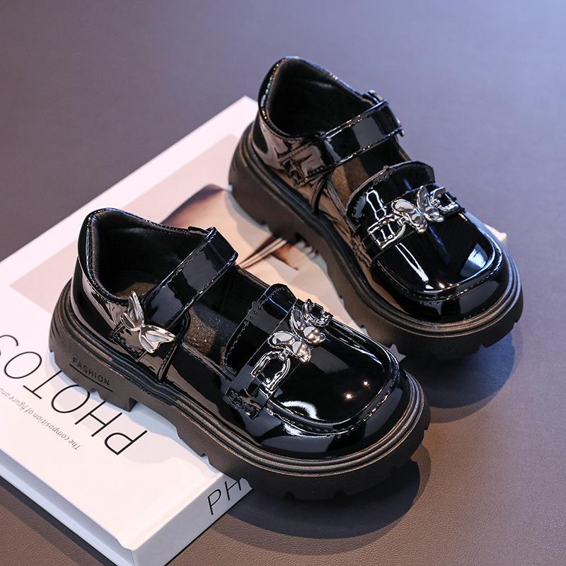 

Girls black leather shoes, spring and autumn Mary Jane shoes, new British style princess thick-soled fashionable shoes 26-31One Hand6Double чёрный