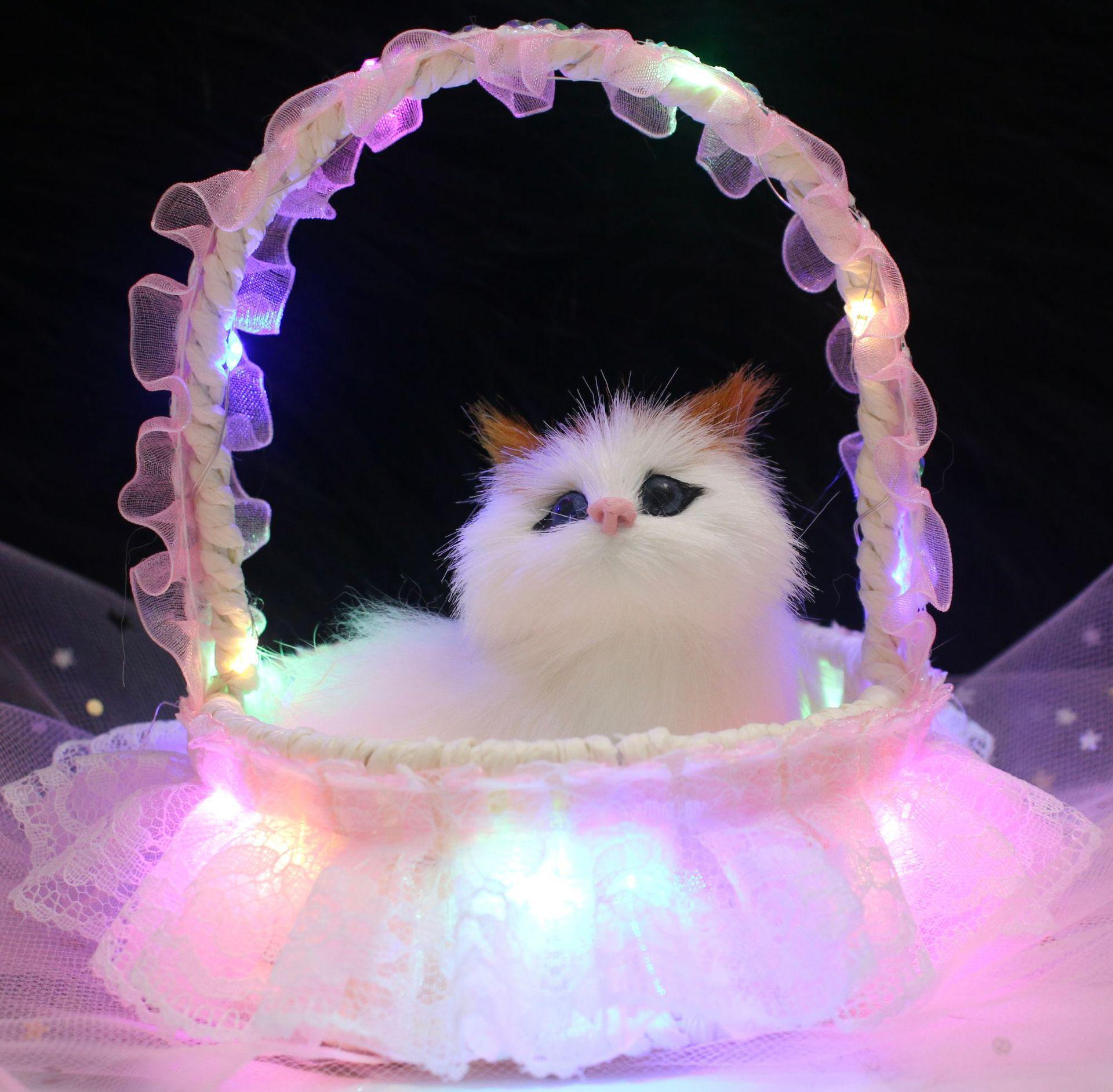 

Говорящий котенок, плюшевый, с подсветкой и блестками: Имитация кота в корзине, идеальный подарок для девушки lace basket cat with light розовый