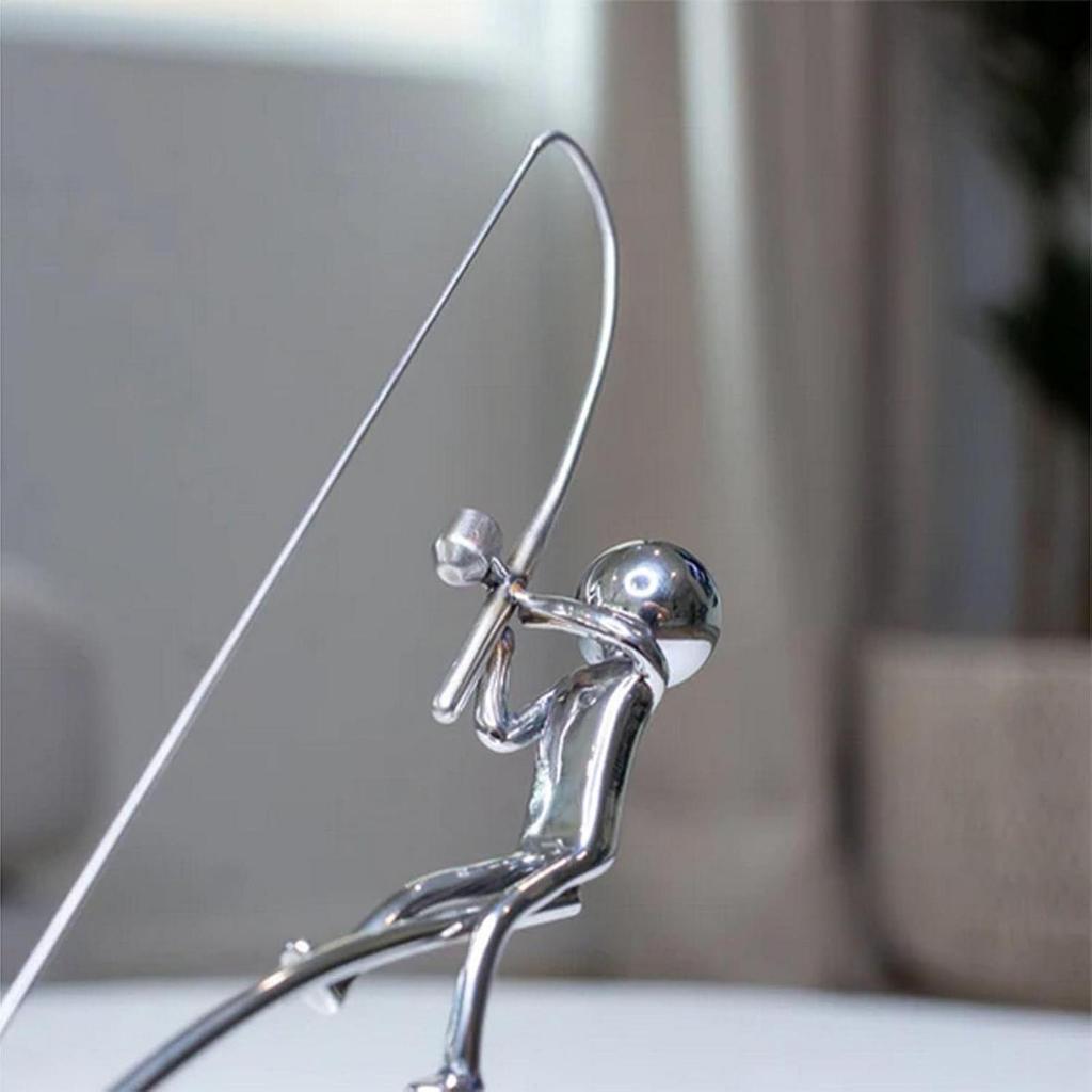 creative Fisherman sitting figure Metal Collectible fishing elderly sculpture aquarium decoration outdoor garden decoration pond