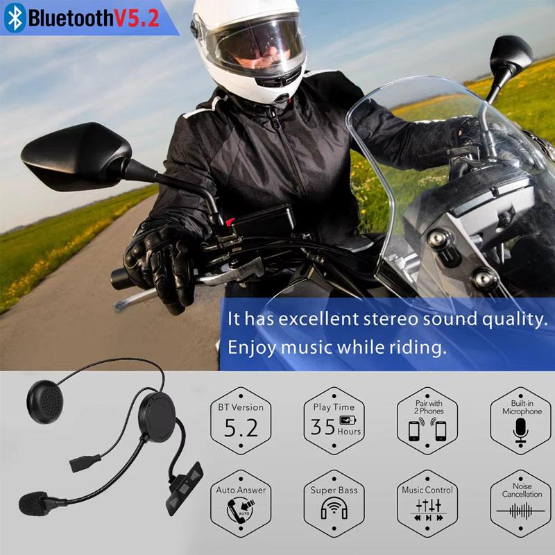 Motorcycle Helmet Headset Bluetooth 5.2 Earphone Wireless Handsfree Stereo Music Player with Mic Noise Reduction Headphone for Rider