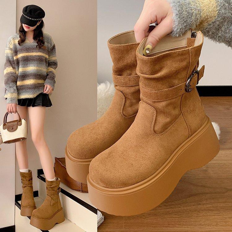 Retro Suede Small Man Super Fire Heightening Thick-soled Martin Boots Women's 2025 Autumn New Maillard Slim Short Boots