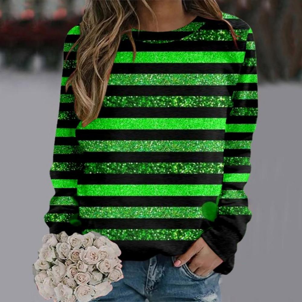 Grüne Pullover Pullover Frauen St Patrick Tag Kleidung 2024 Frauen Täglichen Grün Workout Langarm O Neck T Shirt Weibliche Tops