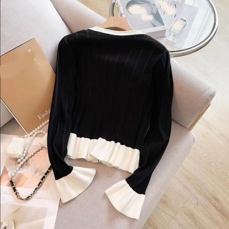 Autumn Winter Women Cardigan Clothing O-neck Flare Sleeve Tunic Sueter Mujer Ruffles Vintage Knitted Sweater Coat