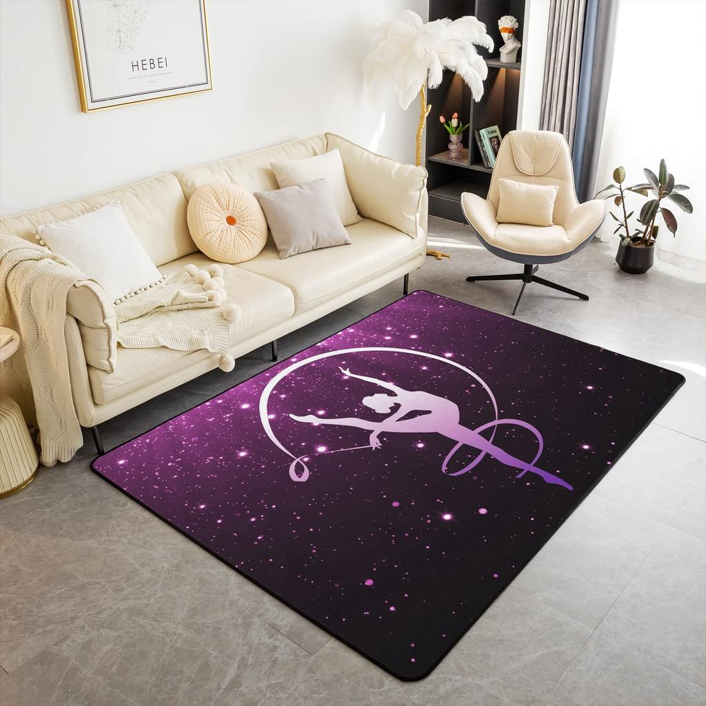 Gymnastics Girl Area Rug for Living Room Bedroom,Gymnastics Dancing Decor Carpet Girly Ballet Romantic Indoor Floor Mat Doormat