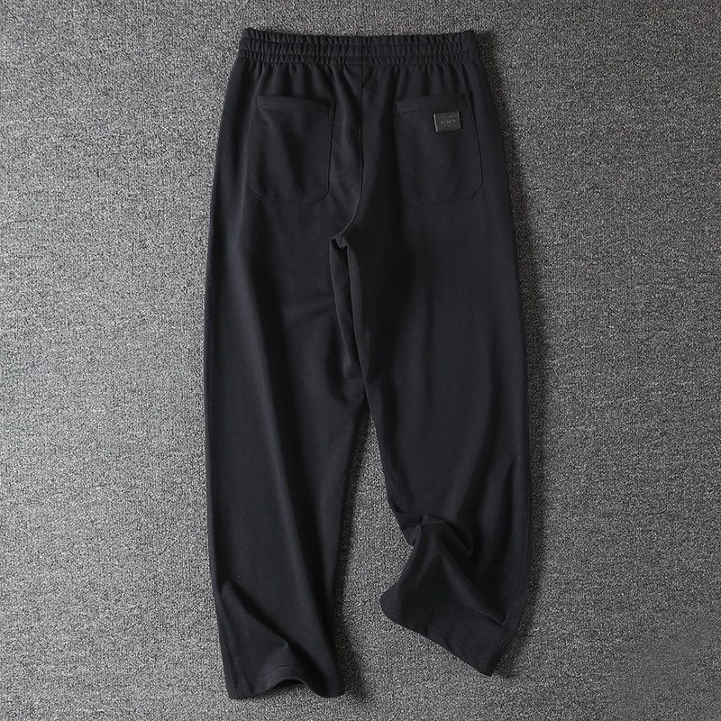 340g Terry Cotton Spring and Summer Unisex Loose Straight-Leg Knit Sweatpants Solid Color Stretchy Sports Casual Long Pants