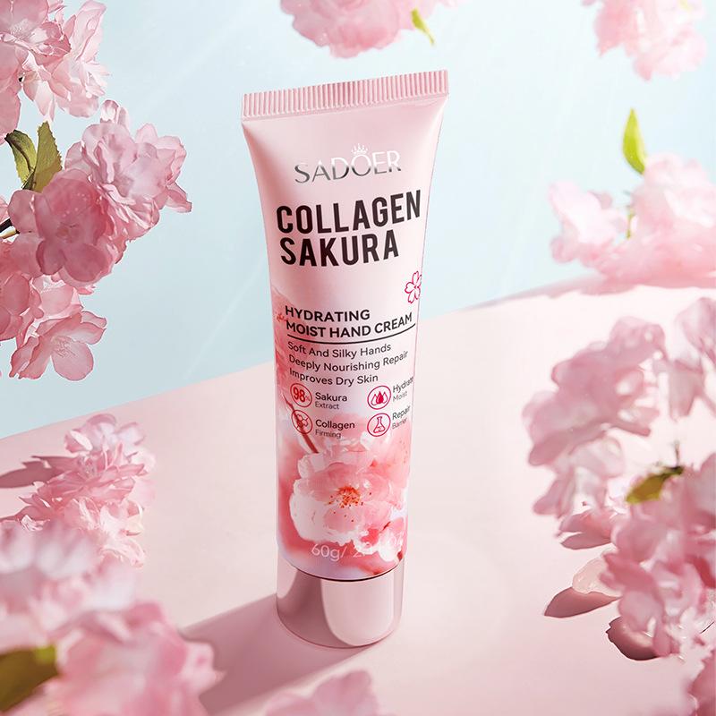 SADOER Sakura Collagen Hand Cream - Moisturizing & Nourishing, Brightening Care, Anti-Wrinkle Anti-Crack Cream for Hands