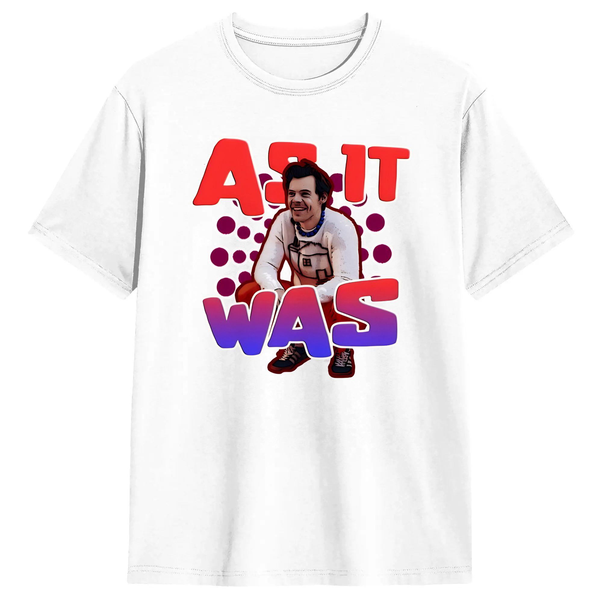 Novelty Harrys Styles As It Was Poster T-Shirt Men Round Neck Pure Cotton T Shirt  Short Sleeve Tee Shirt Plus Size Clothing S разноцветный
