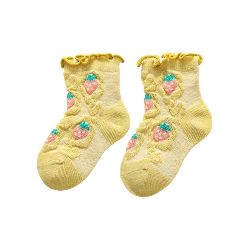 

Kids Ruffled Trimmed Cotton Socks Fruit Themed Soft Comfortable Anti Slip For Infant Toddler Daily Wear Summer M жёлтый