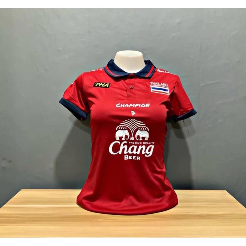 Thailand National Women Football Soccer Training JERSEY CHEER Fan Print Vintage Retro Elephant Quick Dry Polo Shirt Short Sleeve Uniform Sport Outdoor