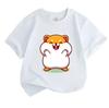 Cute Chubby Cartoon Hamster Print Kids 100% Cotton O-neck Short Sleeve T-Shirt, Casual Soft Breathable Tee for Boys Girls Comfortable Daily Summer Top