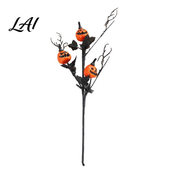 Spooky Halloween Home Decor Artificial Pumpkin Stems Black Branch with Maple Leaves Fake Vase Centerpiece Gothic Floral Arrangement for Vase Indoor