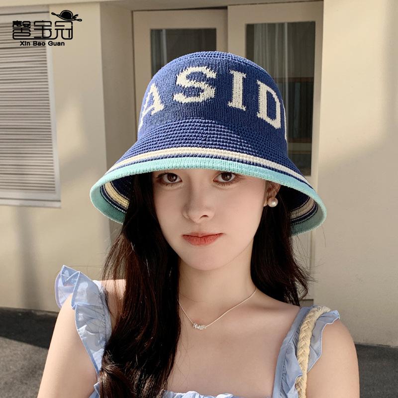 Spring and summer bucket hat knitted hat children's fashion versatile bucket hat breathable sunshade sunscreen basin hat tide