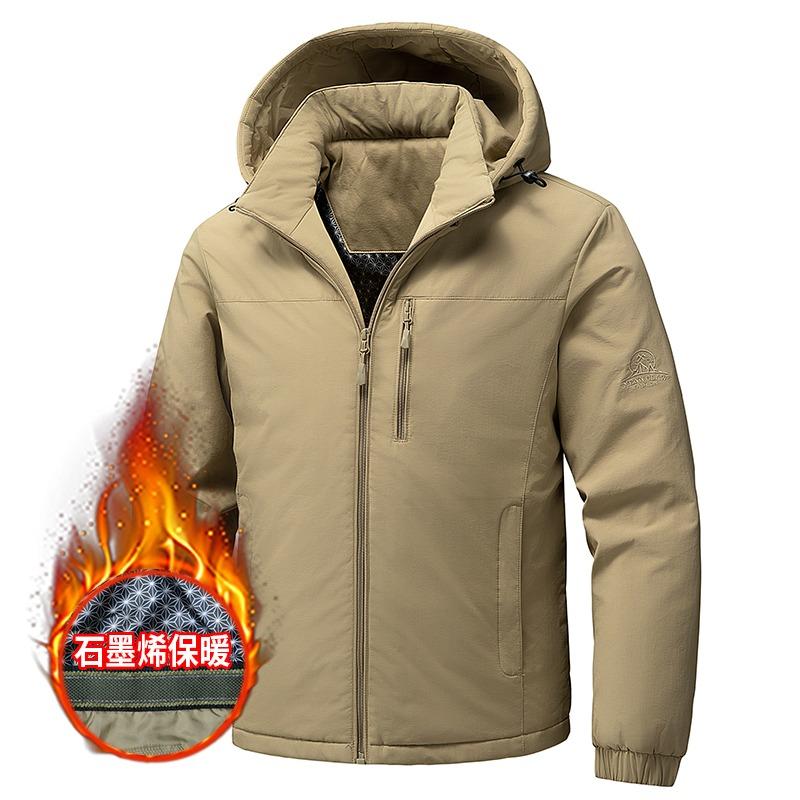 

Men s Zipper Cardigan Workwear Jacket Hooded Jacket Zipper Pocket Autumn and Winter Top L хакі