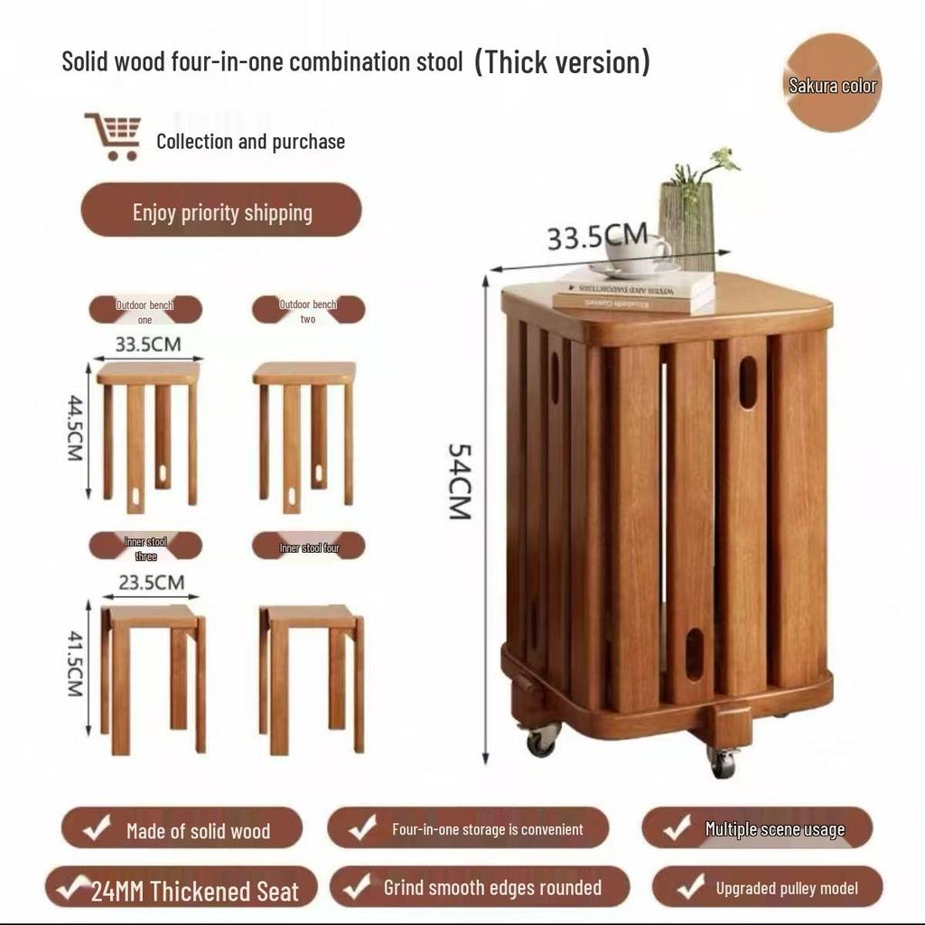 Solid Wood Stackable Stool for Home, Dining, or Coffee Table Use