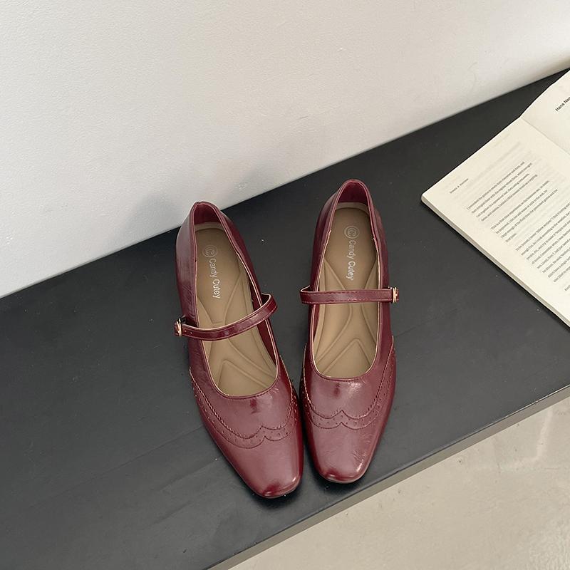 Vintage Square Toe Thick Heel Women Mary Jane Shoes Concise Buckle Strap Shoes 2026 New Female Elegant Dress Leather Pumps