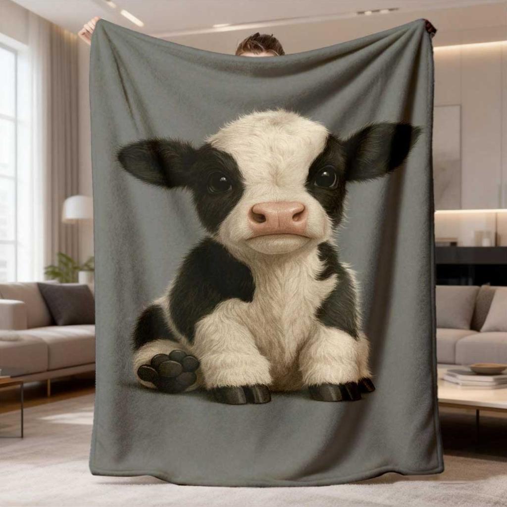 2026 New Flannel Blanket Release 1pc Sdoo Cow Pattern Flannel Blanket - Cozy Warm All-Year Throw Featuring Adorable Black & White Cow Design, Assorted