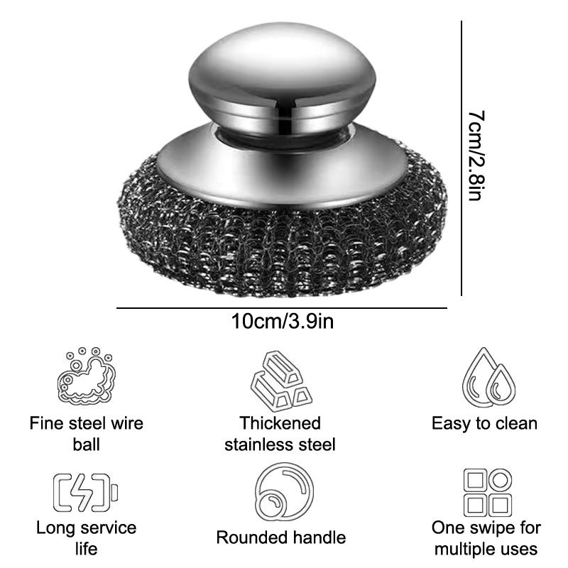 5-teiliger Stahlwolle-Schrubber mit Griff, Edelstahl-Reinigungsbürsten, Reinigung von Geschirr, Suppentöpfen, Pfannen, Grillplatten, Grills