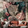 Leopard Flower Pattern Digital Printing Polyester Wall Hanging Tapestry Decorative Living Room Bedrooms Office Background Gift