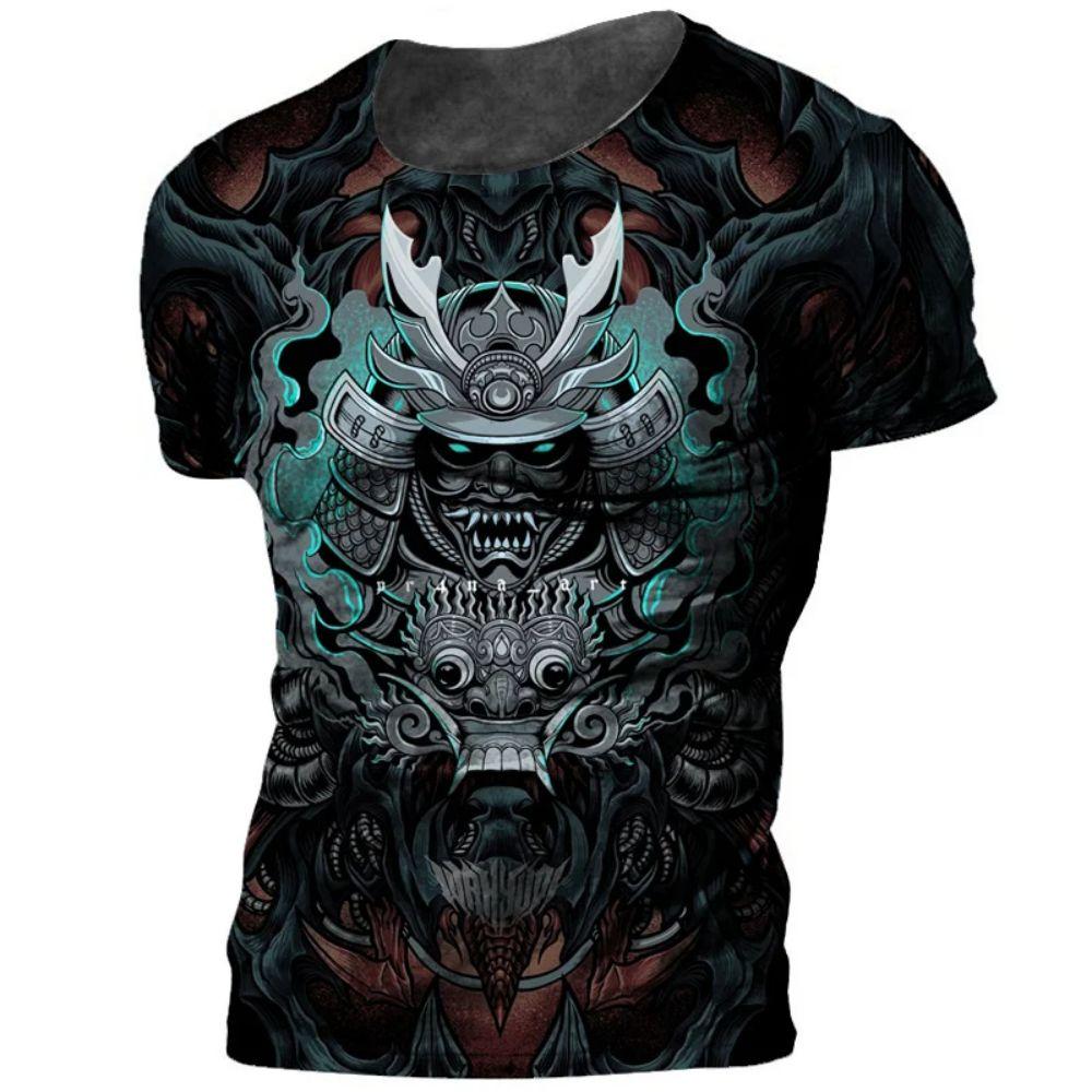 Japanepe Samurai T-shirt Men Japan Style Print Short Sleeve Tops Tees Casual Retro Boys T Shirt Oversized Vintage Men's Clothing