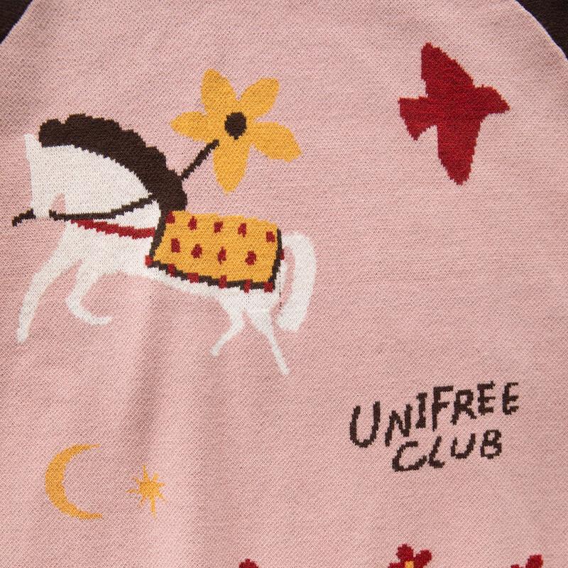 UNIFREE American Style Color Block Jacquard Knit Sweater