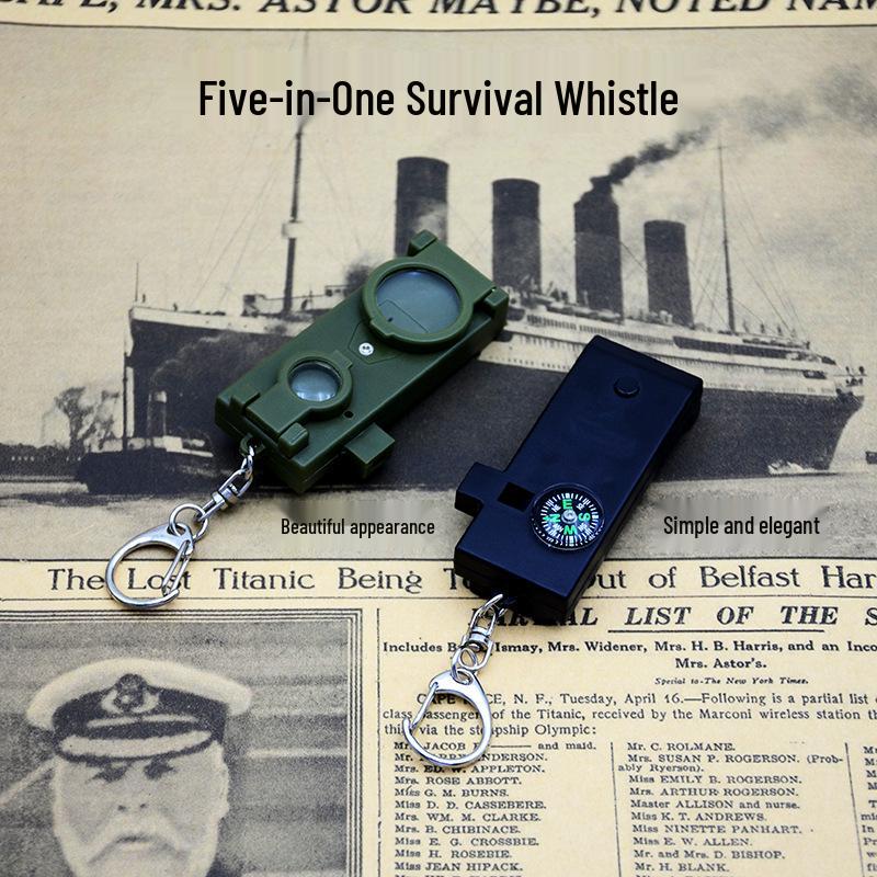 5-in-1 Survival Whistle: Outdoor LED Light, Compass & Telescope