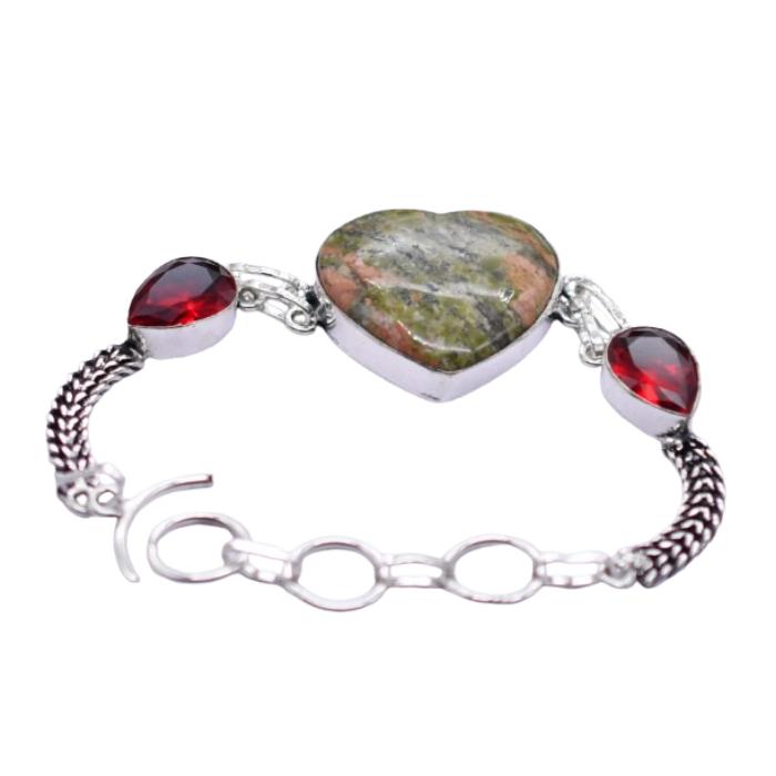 Unakite Red Garnet Gemstone Handmade Bracelet Jewelry BR 195