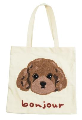 Friends Hill Ouaf Ouaf & Miaou Marché Sagara Embroidered Gussetless Tote Bag, Petit Poodle, 912144