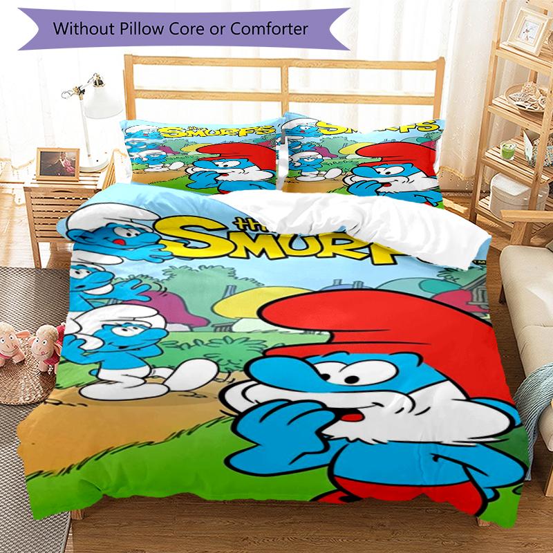 3pcs The Smurfs Bedding Set Duvet Cover Closure Includes 1 Duvet Cover & 2 Pillowcases, Soft and Comfortable for All Seasons.