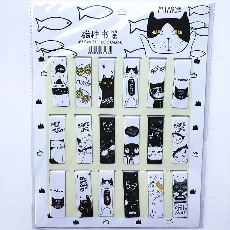 18pcs/set Colorful Cats Kawaii Flowers Magnetic Bookmarks Stars Cartoon Animal Sakura Daily Magnet Book Mark For Children Kids