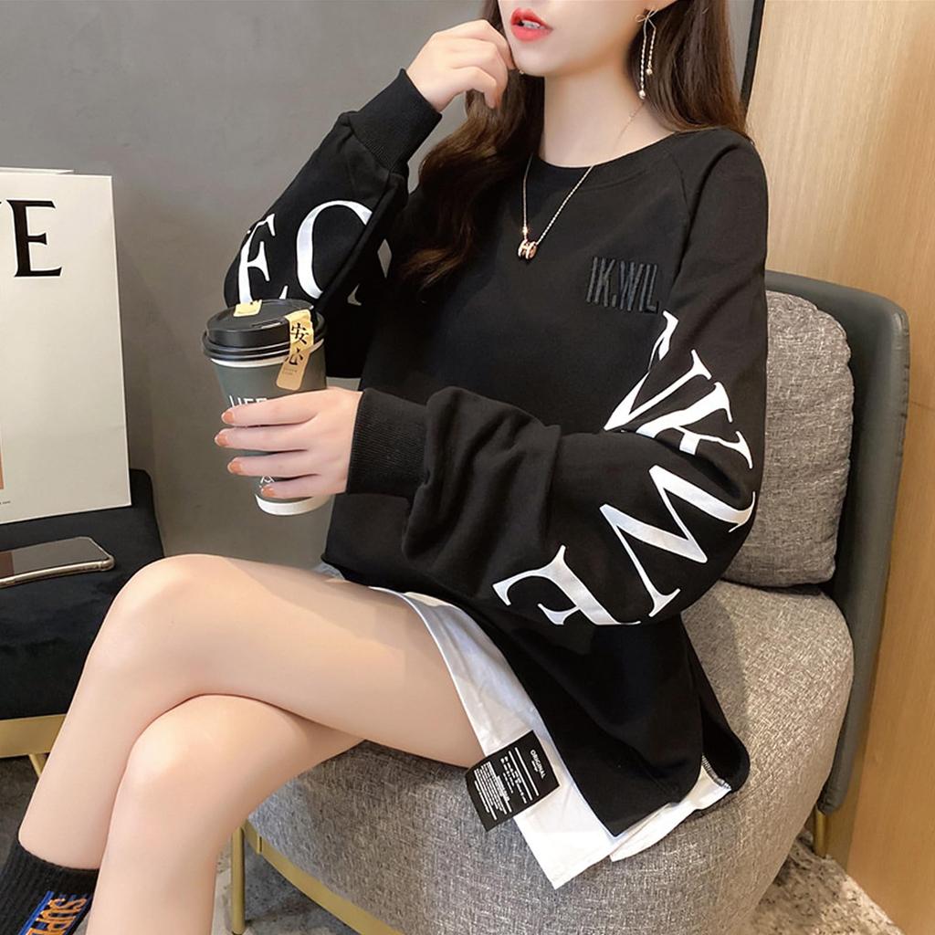 Pulover stratificat SeiunAn cu split, stil englezesc, fals, larg, mărimi mari, stil coreean, hanorac de damă cu mânecă lungă, ușor, top pentru toamnă/iarnă,