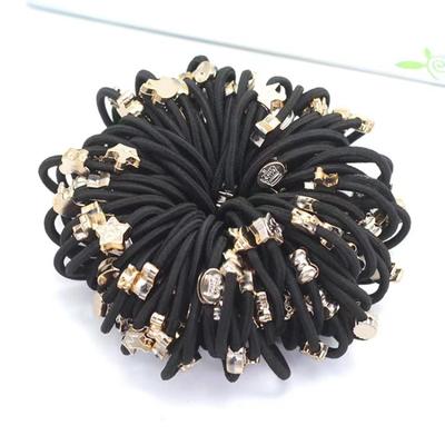 Conjunto Estilo Coreano Contas Douradas Preto Elástico Alto Rabo de Cavalo Elástico de Borracha Elástico de Cabelo Faixa de Cabelo Acessórios de Cabelo Atacado