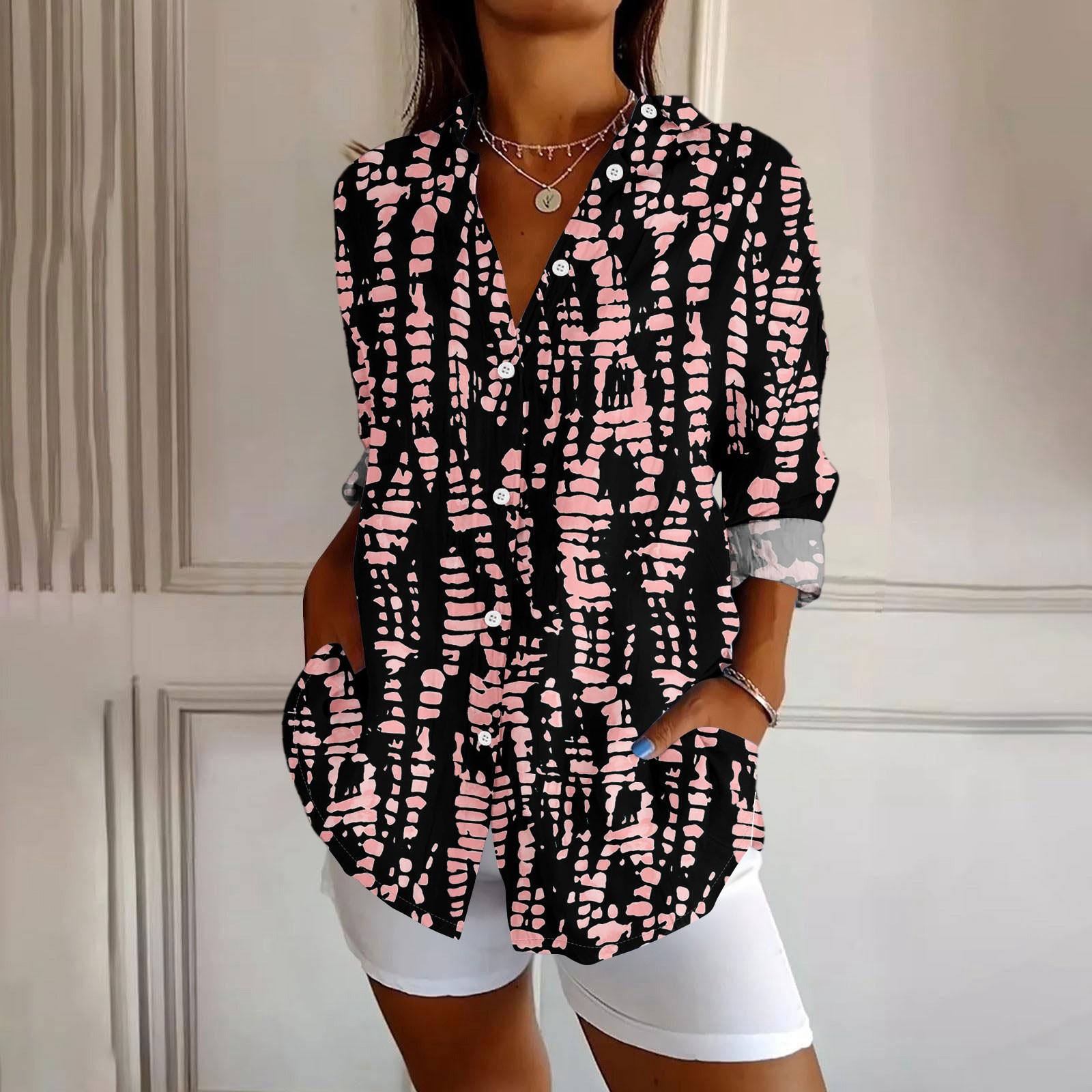 

Женская рубашка на пуговицах Рубашки с длинным рукавом для женщин Принт Графический Блузка Топ XXL розовый