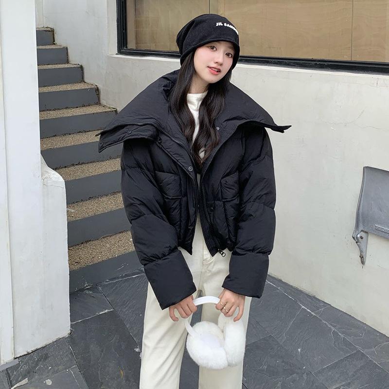 Premium large lapel short down jacket women's 2024 winter sweet thickened large pocket warm bread jacket