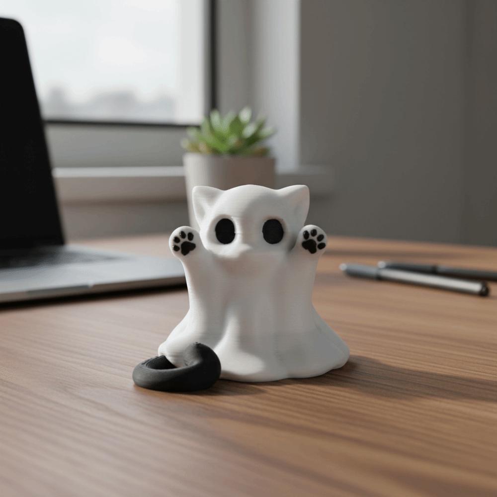 Hand-Raising Posture Ghost Cat Ornament 3D-printed Ghost Cat Figurine Office