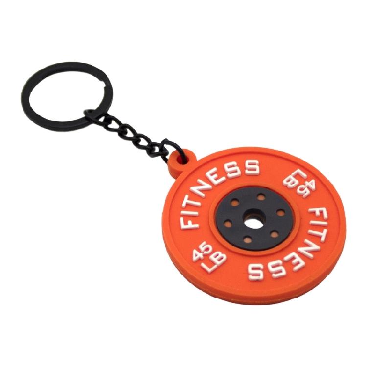 Rubber Fitness Keychain Weightlifting Theme 45lb Engraved Plate Keyring Lightweigh Barbell Plate Key Chain Accessory