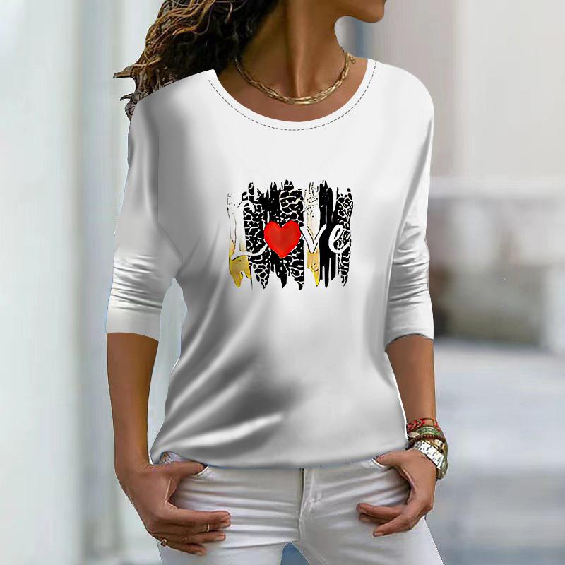 

Топы для женщин, футболка с 3D леопардовым принтом и принтом сердца, круглый вырез, футболка с длинными рукавами, осенний повседневный тонкий пуловер, женский топ с длинными рукавами