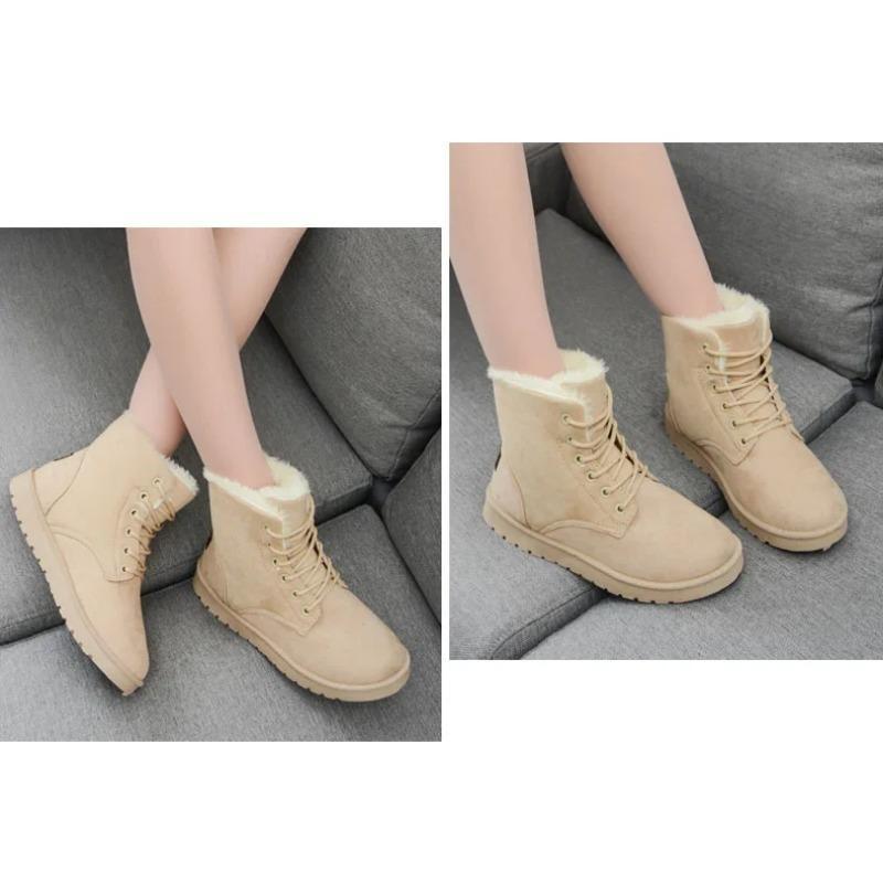2025 Women Winter Snow Boots Warm Flat Plus Size Platform Lace Up Ladies Women's Shoes New Flock Fur Suede Ankle Boots 35-43