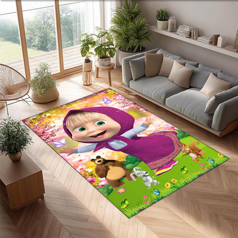 Masha and the Bear Crystal Velvet Rug, Soft Anti‑Slip Crystal Velvet Carpet for Living Room Bedroom Home Decor
