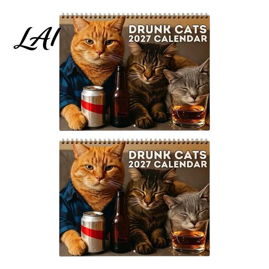 Funny Cat Cats Calendar, 2027 Drunk Wall Calendar with 12 Room Decor for Lovers