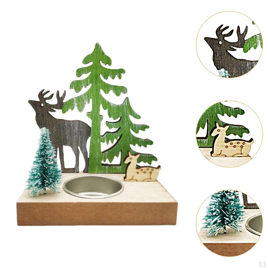 Christmas Reindeer and Trees Candle Holder Candlestick Rustic 10.3x6.8x12cm Wooden Structure