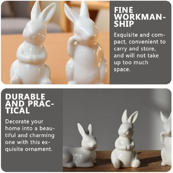 Happyyami Garden Bunny Figurines Landscape Bunnies Decoration 3Pcs Ceramic Bunny Rabbit Figurine Easter White Bunny Figurines Mini Tabletop Rabbit