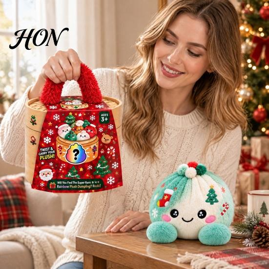 Plush Cartoon Dumpling Toy Christmas with Steamer, Stress Relief Stuffed Decoration Squeeze Toy, Steamed Bun Plushie for Holiday Soft